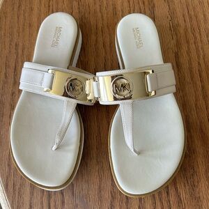 Michael Kors Leather Sandals White Size 8.5/9 Gold Details